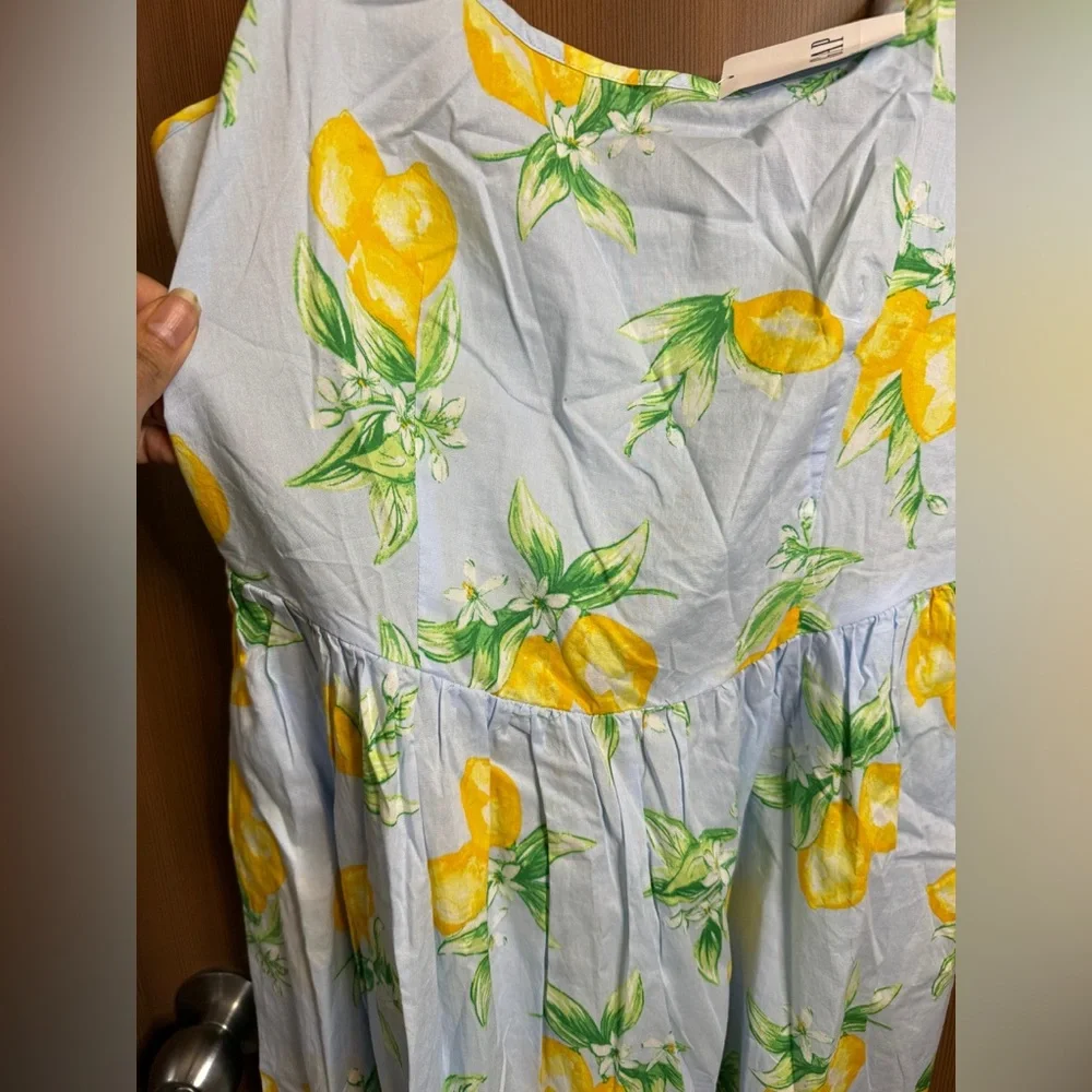 NWT- Gap Beachy Tropical Summer Lemons Novelty Prin Scoopneck Midi Dress Sz: M